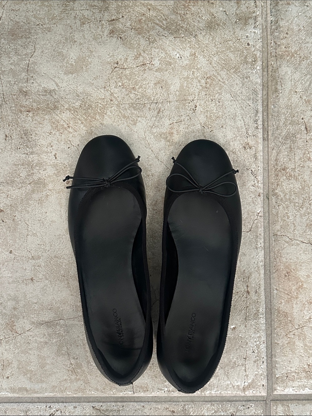 Tony Bianco Black Leather Ballet Flats with Heel